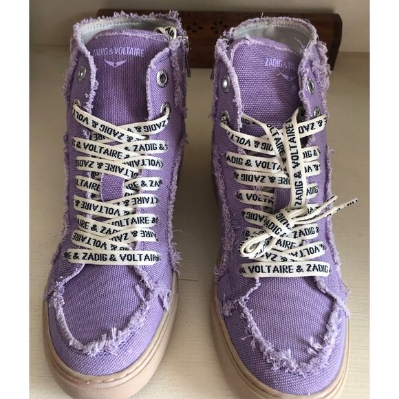 NIB ZADIG & VOLTAIRE WOMENS HIGH FLASH DISTRESSED CANVAS BOOMERANG SIZE 7 US - Picture 4 of 12